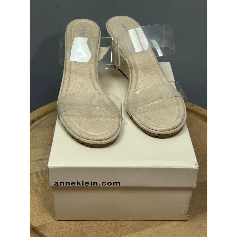 Anne Klein Wedge Sandals Womens 11 Clear Aksense Espadrille iFlex SENS01F9 Beige